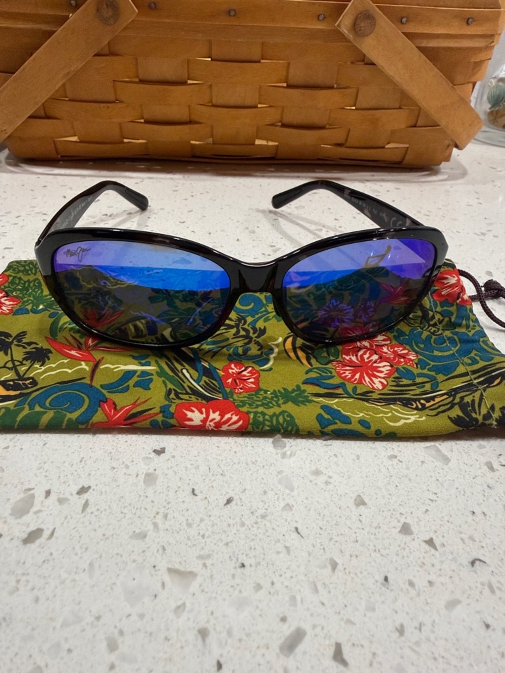 Maui Jim Black Frame Sunglasses with Blue Mirrored Lenses